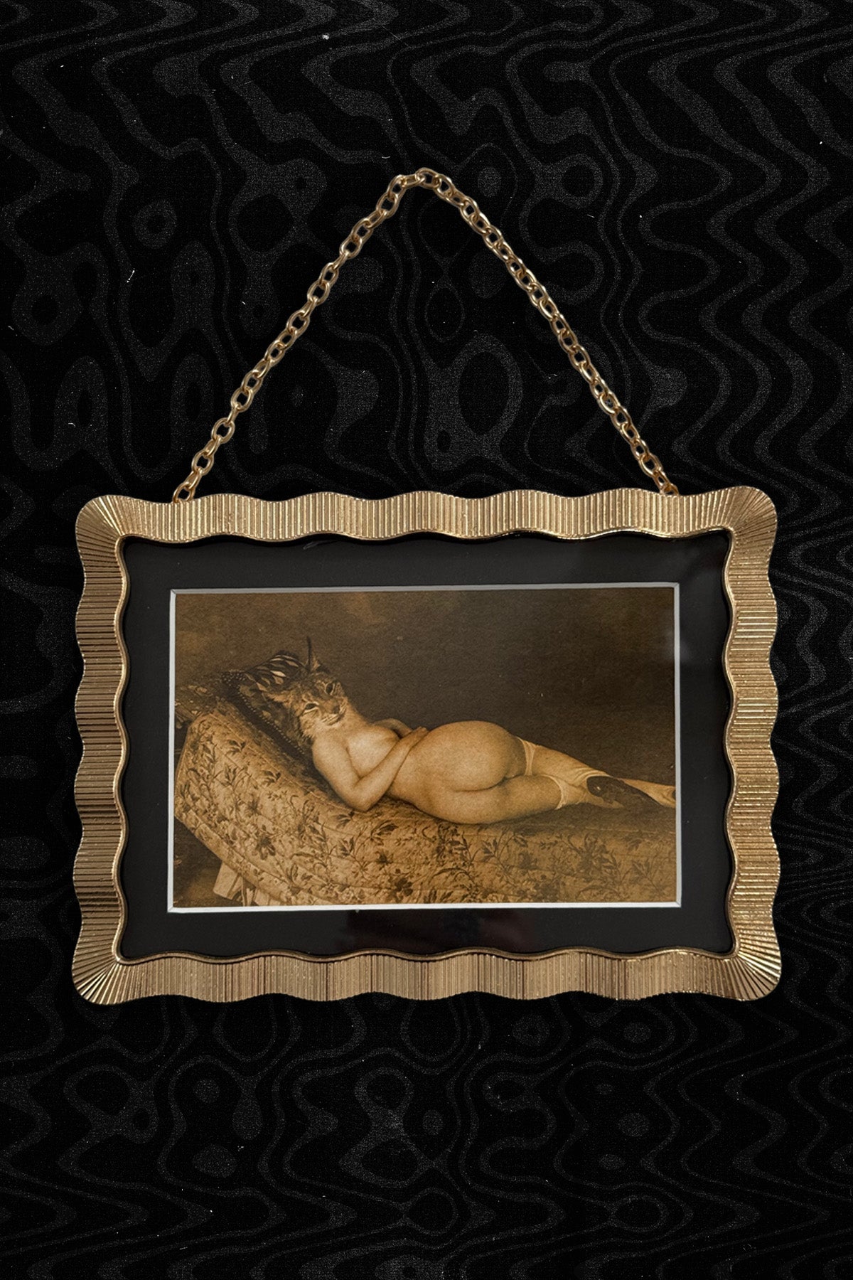 Vintage Brass Color Frame Nude Collage Art