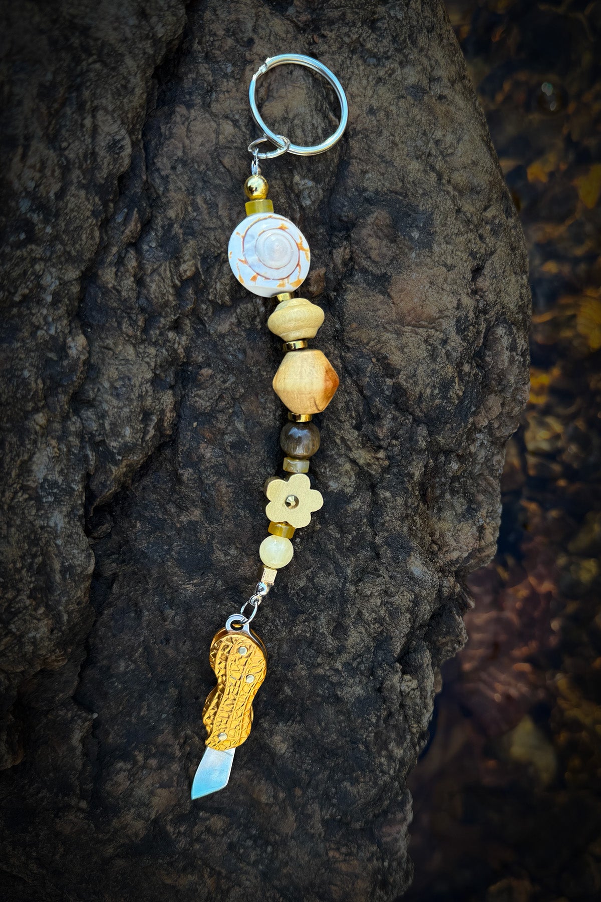 Peanut Pocketknife Switchblade with Upcycled Beads