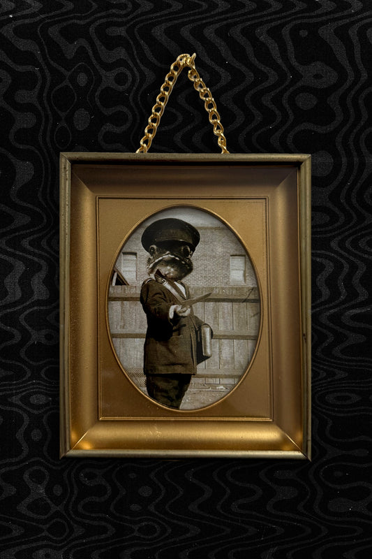 Vintage Gold Color Frame Frog Collage Art