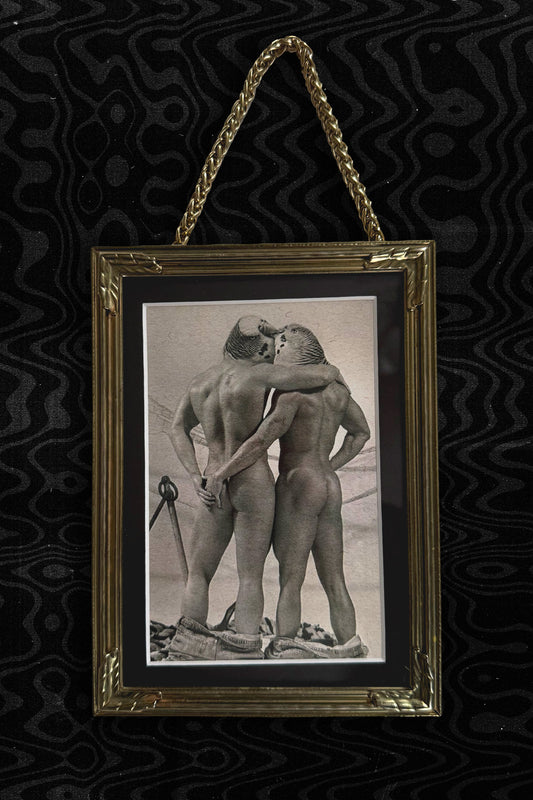 Vintage Brass Color Frame Nude Collage Art