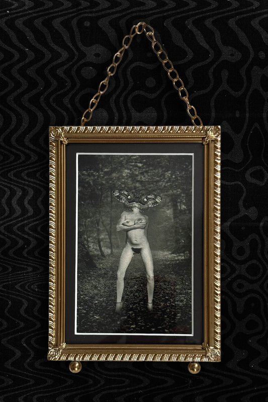 Vintage Brass Color Frame Nude Collage Art