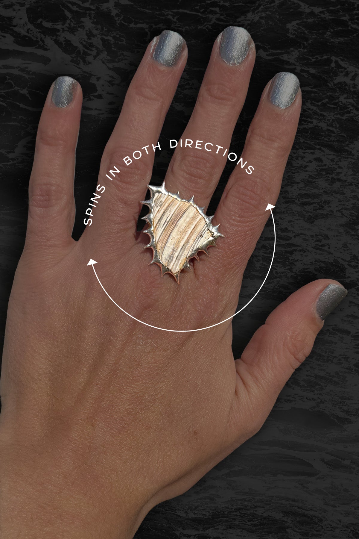 Soldered Seashell Adjustable Fidget Spin Ring