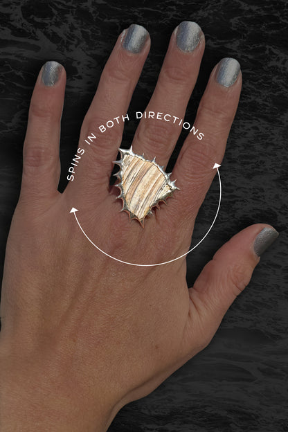 Soldered Seashell Adjustable Fidget Spin Ring