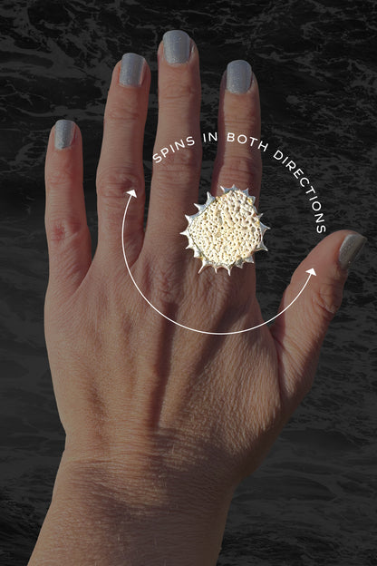 Soldered Seashell Adjustable Fidget Spin Ring