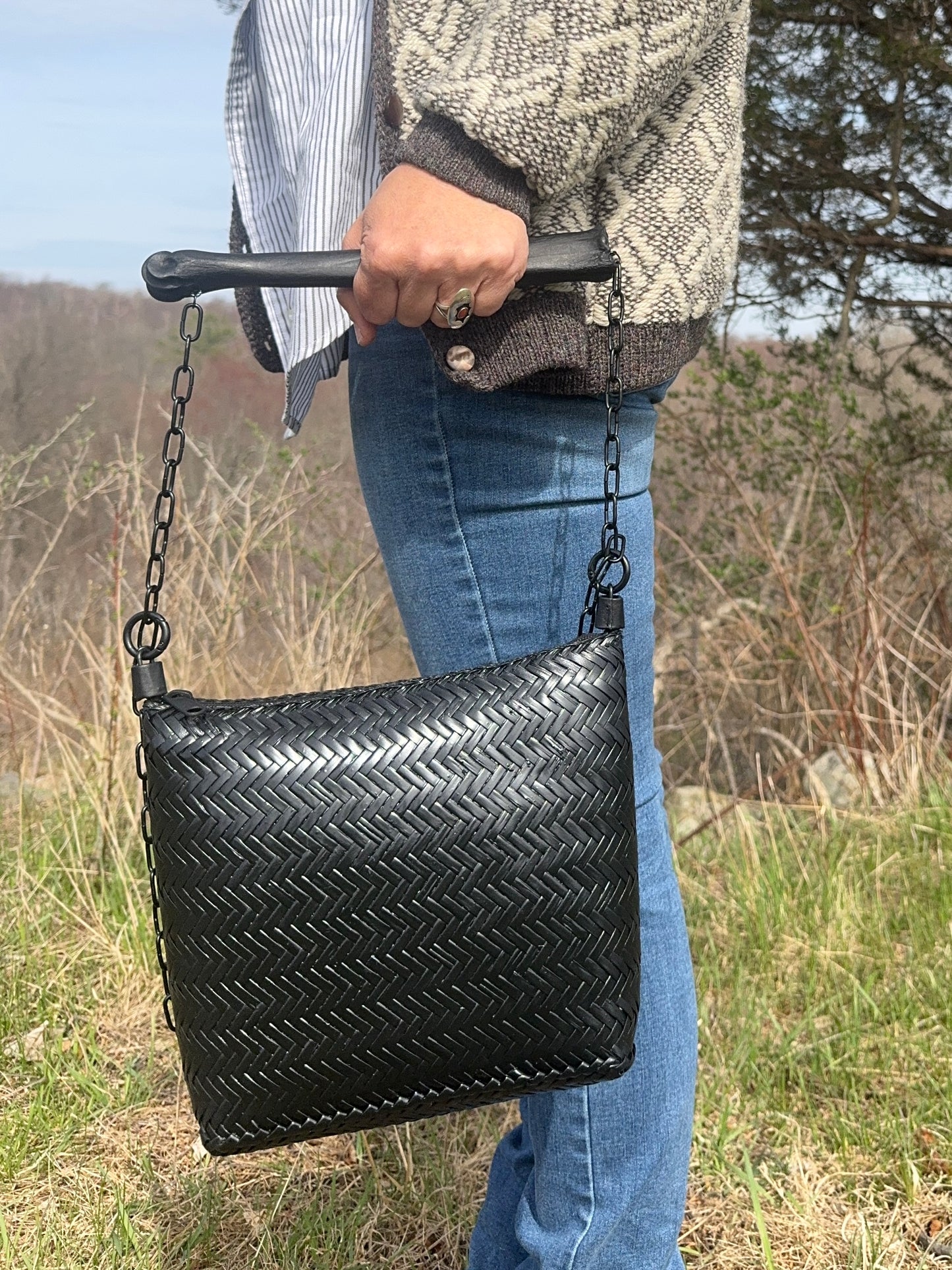 Metatarsal Deer Leg Bone Handle Bag with Adjustable Chain Strap