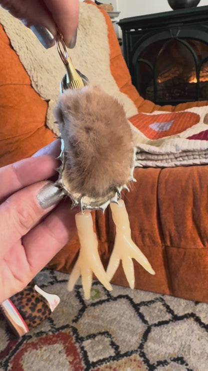 Oyster Seashell Keychain: Real Fur Bag Charm with Hidden Blade