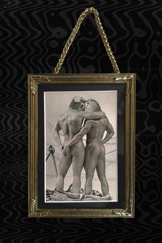 Vintage Brass Color Frame Nude Collage Art