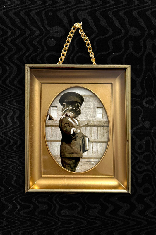 Vintage Gold Color Frame Frog Collage Art