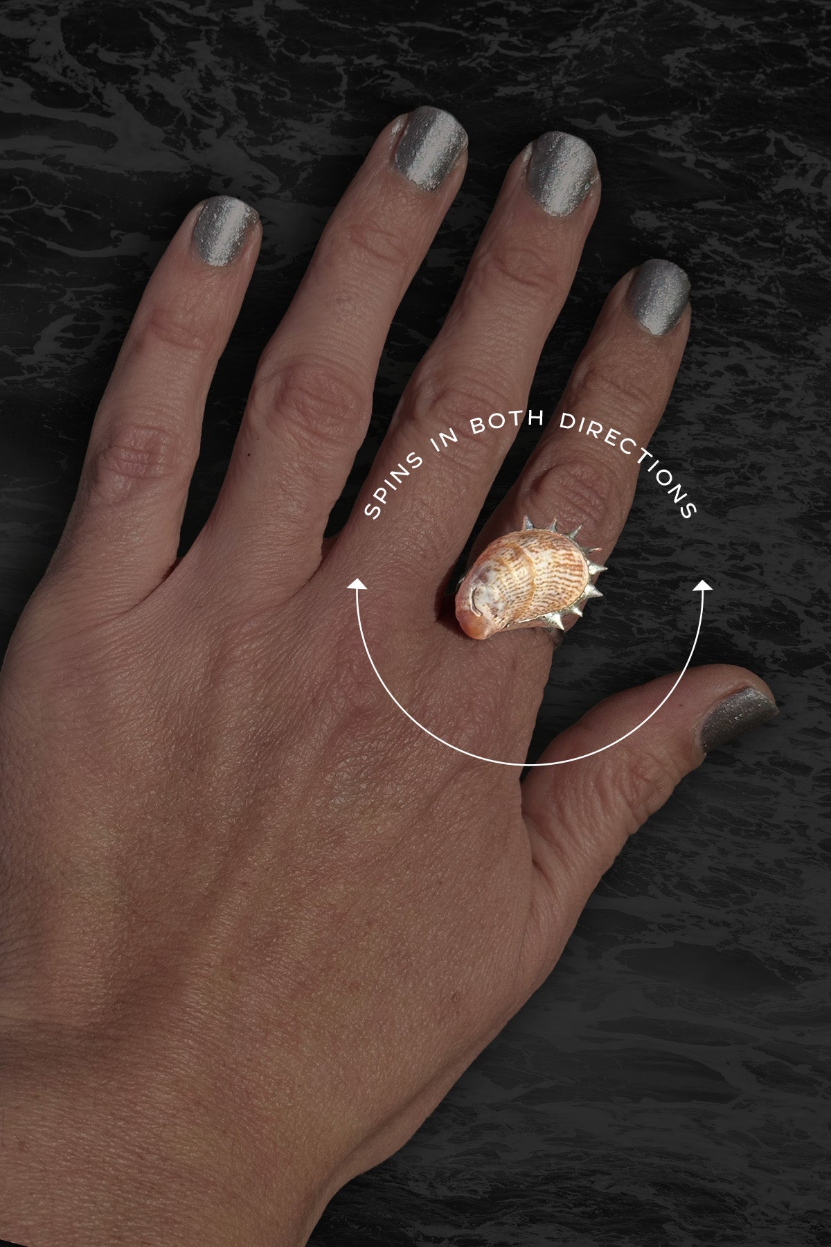 Soldered Seashell Adjustable Fidget Spin Ring